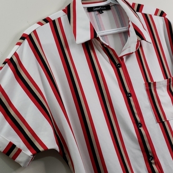 Sweet Rain Stripped Button Down Short Sleeve Shirt - Picture 3 of 4